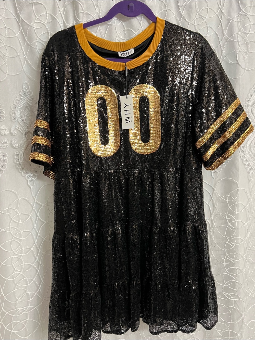 Ladies Black Sequin Dress with Gold Accent